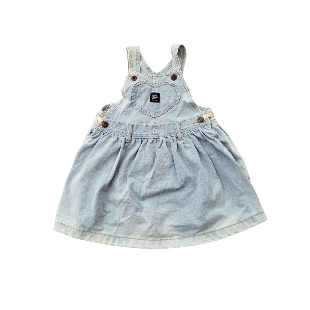 Vintage OshKosh B'gosh Vestback Overalls Dress Girls 24 Months Light Blue Denim‎